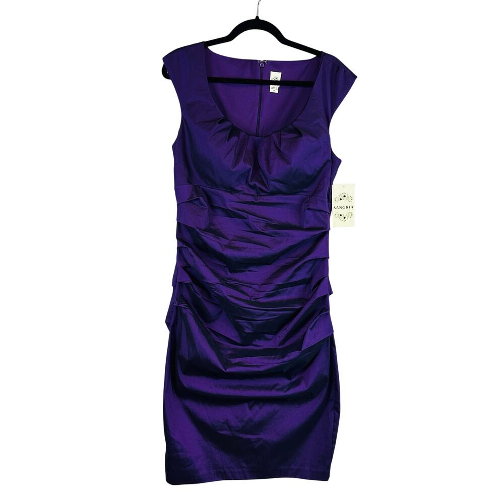 New Sangria Womans Sz 14 Dress Purple Black Sleeveless Lined Back Zip NWT‎